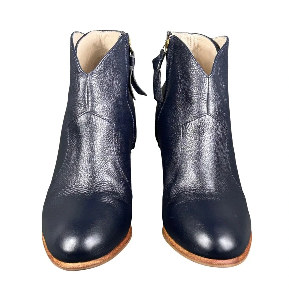 Boden Womens Navy Blue Leather Ankle Boots Stacked Block Heel 613071 Size 40‎